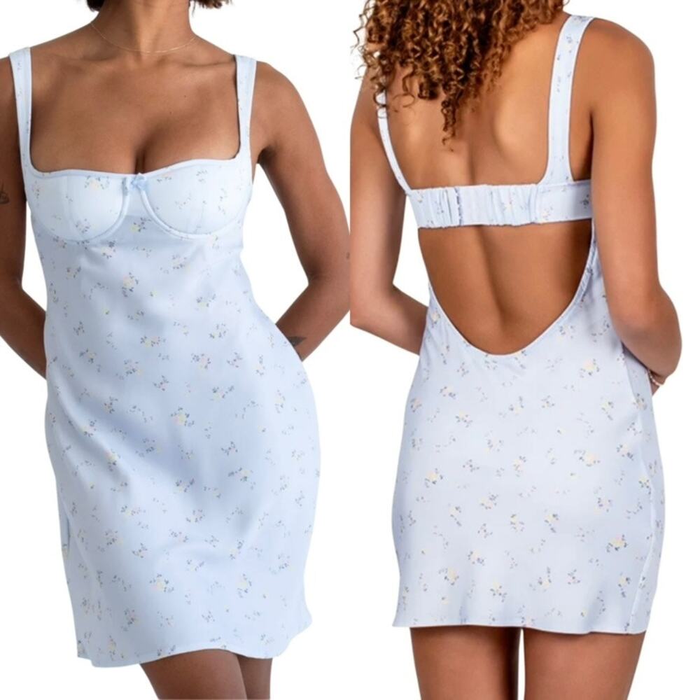 Rumored Loverboy Mini Dress MEDIUM Forget Me Not Blue Sweetheart Coquette Floral